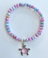Limited Edition Pink Sea Glass Turtle with Rainbow Pastel Glass Beads